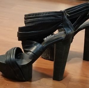 Black high heeled sandals